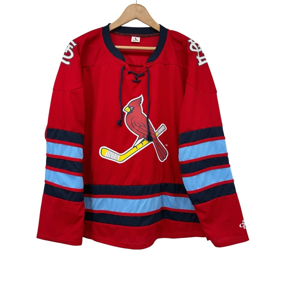 St Louis Cardinals Hockey Jersey Men XL Red Retro Lace Up V-Neck Mesh Sweatshirt